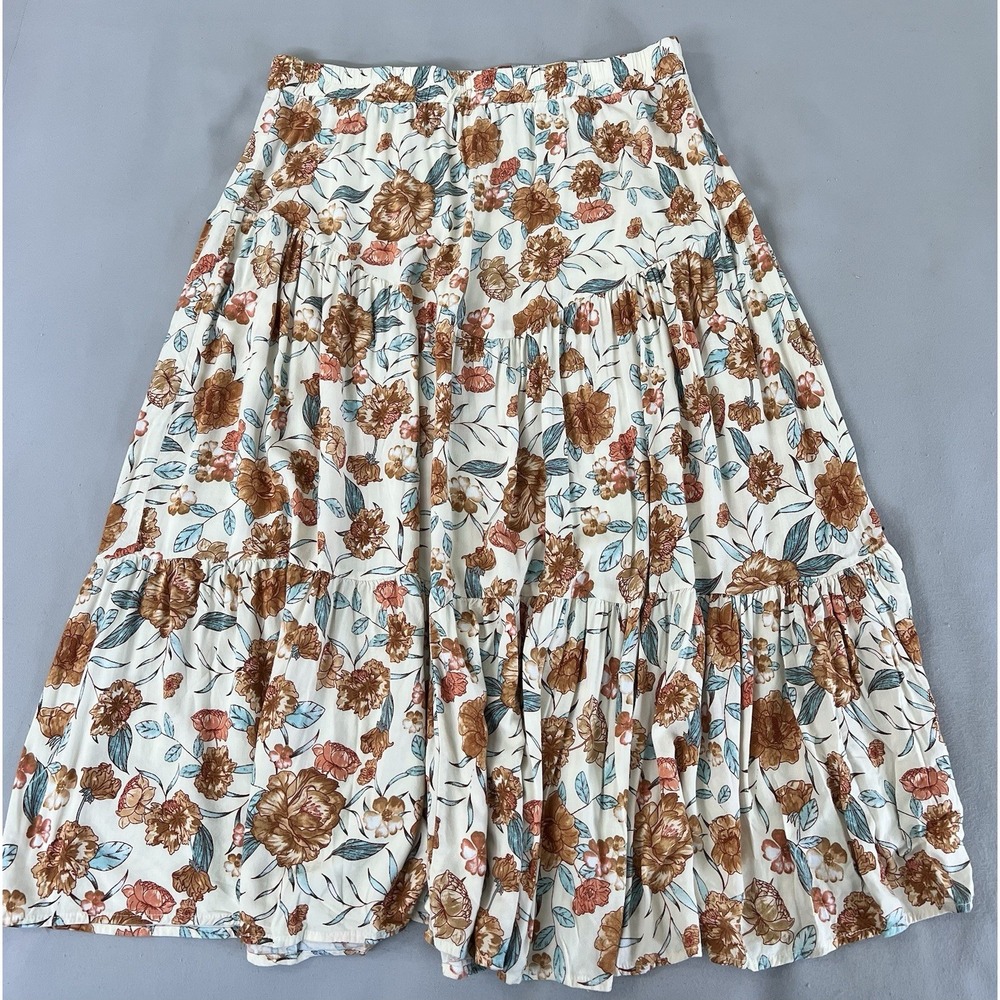 Hayden Womens 1XL Pull on Elastic Waist Midi Skirt Tiered Boho Peasant Floral‎